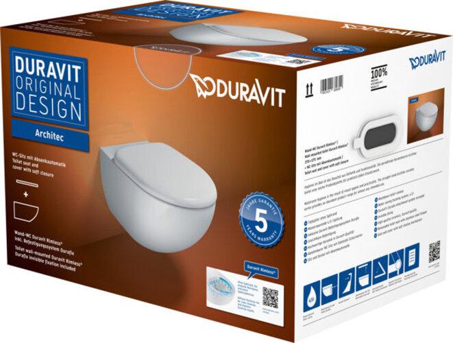 Image du produit Duravit Kit WC suspendu ARCHITEC RIMLESS profond, 365x575mm blanc