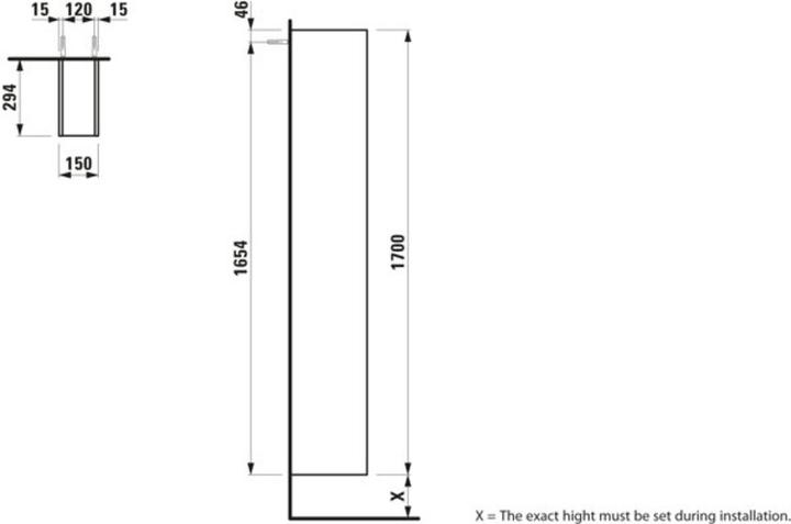 Actual product image Laufen Space tall cabinet Slim open, 4 shelves, 1700x295x150mm, H410905160