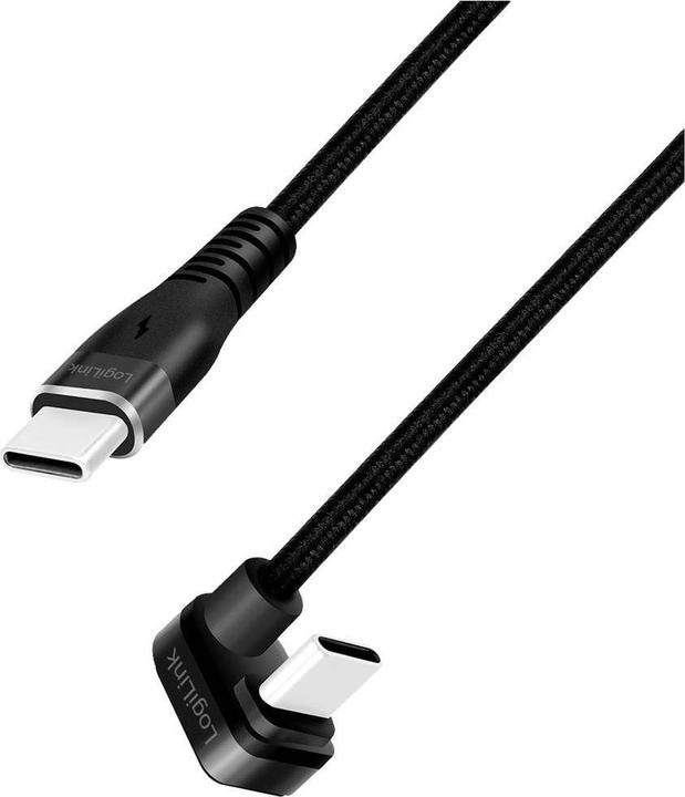 Produktbild LogiLink USB 2.0 Type-C-Kabel, C/M 180° zu USB-C/M, Alu, schwarz, 2 m (2 m, USB 2.0, 60 W)