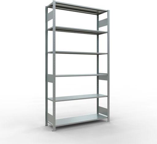 Sistema di scaffalature di base senza viti MULTIplus150 con ripiani di lunghezza