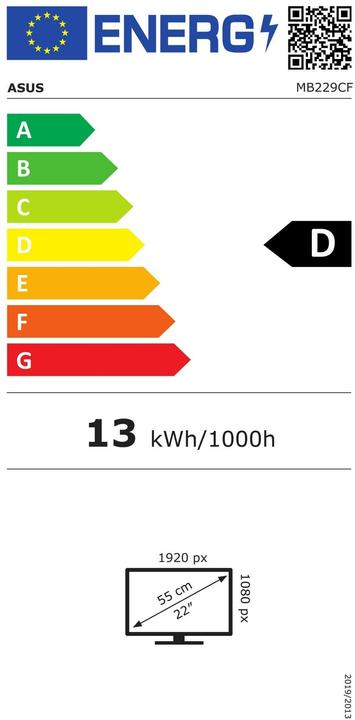 Energy Label ASUS ZenScreen MB229CF (1920 x 1080 pixels, 21.50")