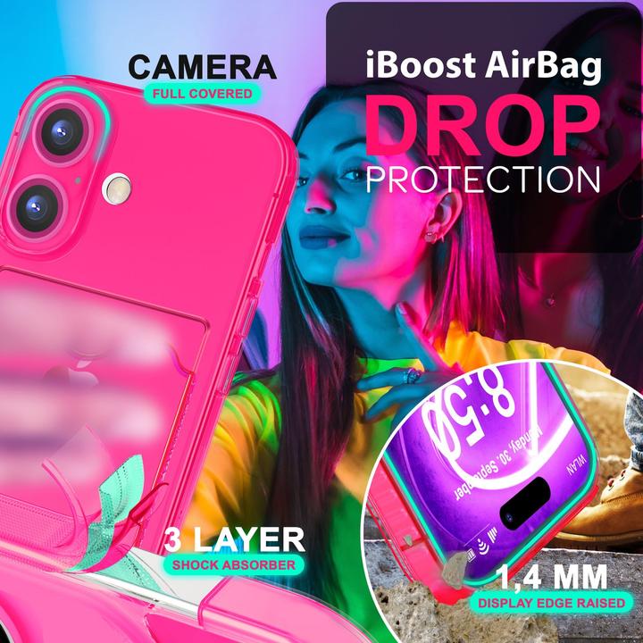 Produktbild Nalia Klar Transparente Neon Silikon Hülle Kartenhalter (Apple iPhone 16 Plus)