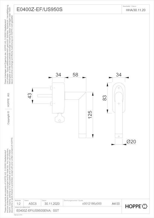 Actual product image Hoppe Z-Wave eHandle Lockable ConnectSense Amsterdam 32mm