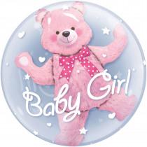 Immagine prodotto Qualatex Bolla doppia Ø 45 cm, Orsacchiotto Rosa Bambina, senza riempimento (1 x)