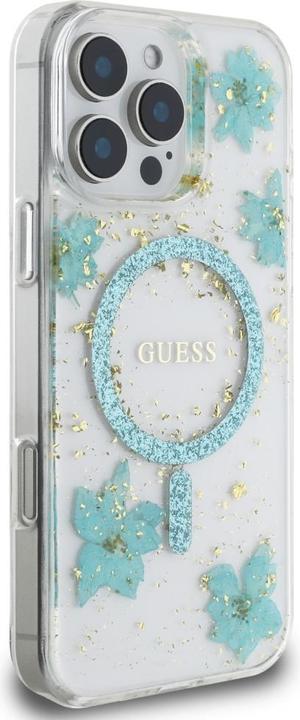 Immagine prodotto Guess Case Resin Flowers Glitter MagSafe for iPhone 16 Pro Max turquoise (Apple iPhone 16 Pro Max)