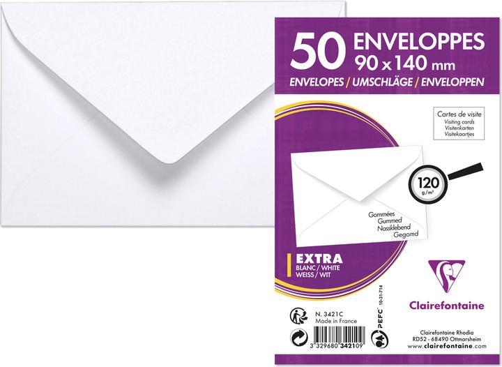 Immagine prodotto Clairefontaine Buste per biglietti da visita, 90 x 140 mm, bianco (90 x 140 mm)