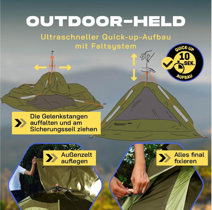 Produktbild Where Tomorrow Wurfzelt 3 Personen - Grün, Anzahl Personen: 3 (Wurfzelt, 3.10 kg, 3 Personen)