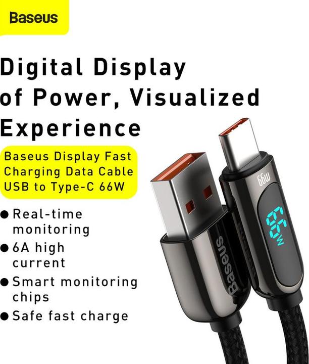Produktbild Baseus Display Cable USB to Type-C, 66W, 2m (black) (2 m, USB 3.0, 66 W)