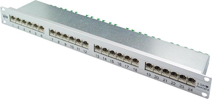 Actual product image Metz Connect BTR E-DAT patch panel 24x8(8) 1U Cat.6 with LSA connection terminals anodized aluminum