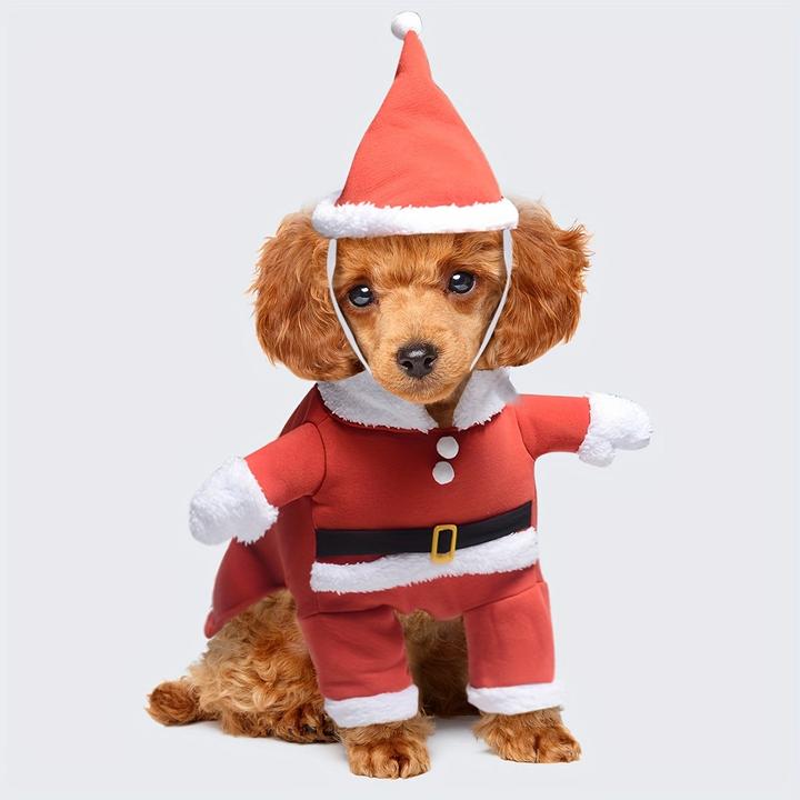 Produktbild Alopini Winter Haustier Weihnachten Santa Anzug mit Hut, warme Onesie Jacke Hund Welpe, S (S, Hundemantel)
