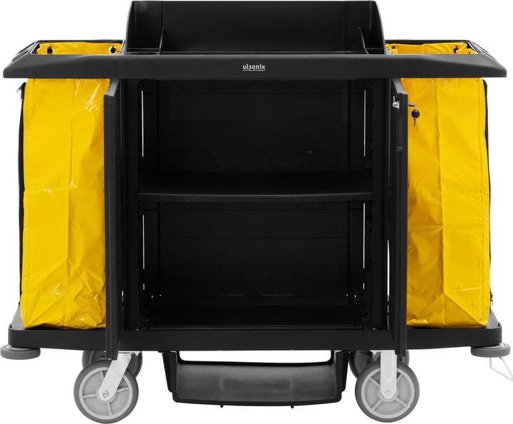 Produktbild Ulsonix Reinigungswagen abschliessbar 250 kg 6 Ablagen 2 Säcke aus Nylon Putzwagen