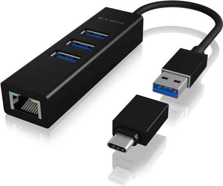 Actual product image Icy Box Hub IcyBox 4-Port IB-HUB1419-LAN USB 3.0 Hub & LAN Adapter (USB-C, 4 Ports)