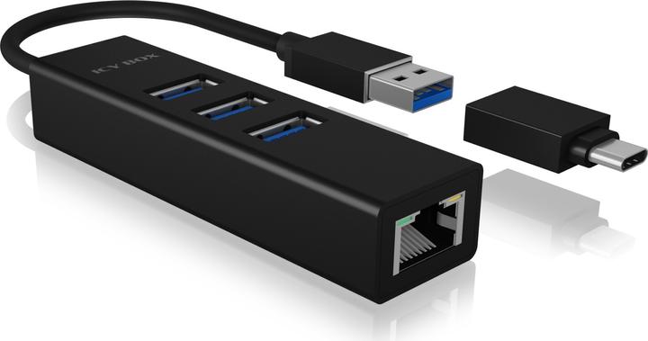 Actual product image Icy Box Hub IcyBox 4-Port IB-HUB1419-LAN USB 3.0 Hub & LAN Adapter (USB-C, 4 Ports)