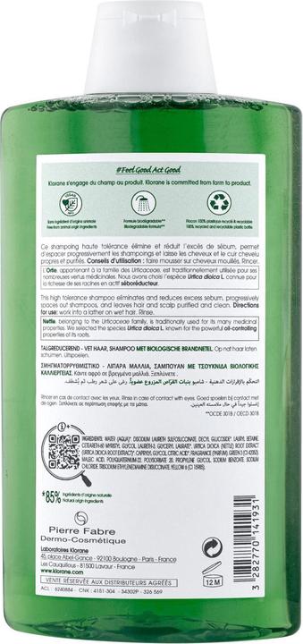 Image du produit Klorane Contrôle de l'huile d'ortie (400 ml, Shampoing liquide)