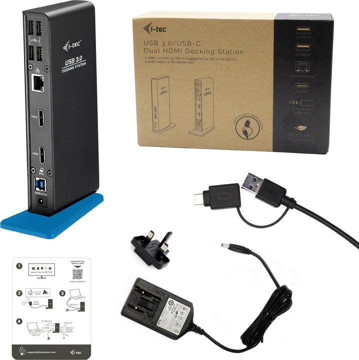 Actual product image i-tec USB 3.0/USB-C Dual HDMI Docking Station - Wired - USB 3.2 Gen 1 (3.1 Gen 1) (USB-C, 2 Ports)