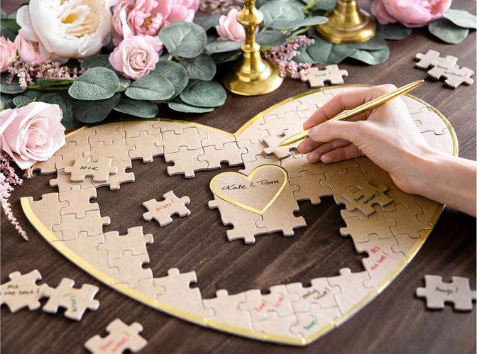 Actual product image Partydeco Party accessory guest book heart puzzle 45 x 35.5 cm, Brown