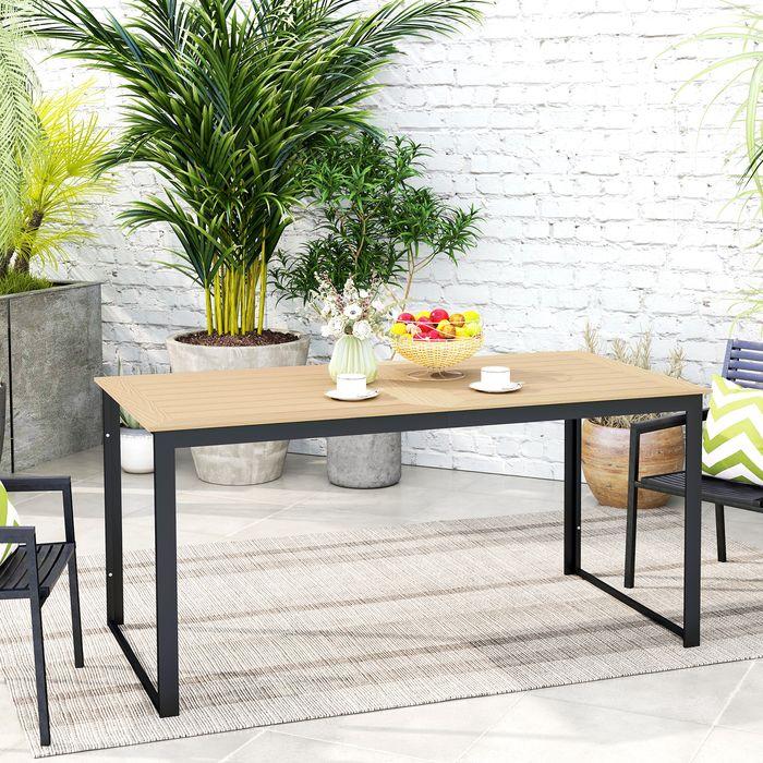 Image du produit Swisshandel24 Gartentisch für 6 Personen 160x80 cm Holzoptik Lamellendesign, Teak (80 cm)
