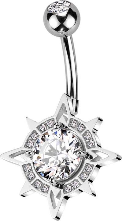 Produktbild Star Piercing Banane silber mit Kugel silber Kristall silber und Kompass Kristalle silber (Chirurgenstahl 316L, Messing)