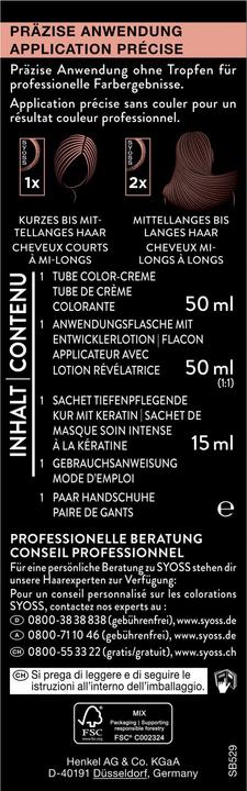 Nutritional values and ingredients Syoss Coloration (5 29 Intense red)