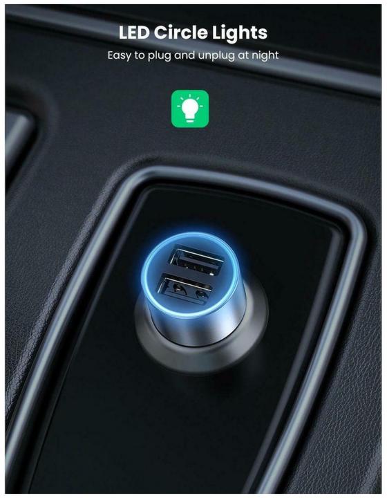 Actual product image Ugreen Car Charger CD130 24W Dual USB 2.4A Gray 50592