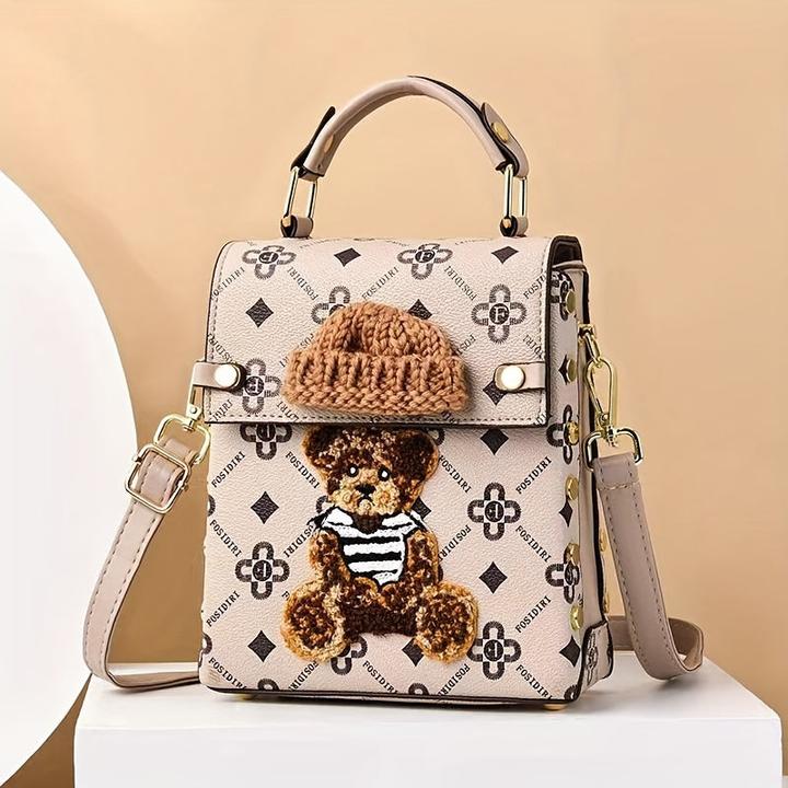 Produktbild Only-Bags.Store Mini-Rucksack Geldbörse, PU-Leder, niedliche Teddybär-Design, Handy-Tasche, stilvolle Handtasche