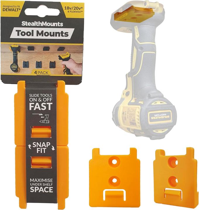 Actual product image StealthMounts TM-DW18-YLW-4 Werkzeugbefestigungen gelb für Dewalt XR (4 Stück)
