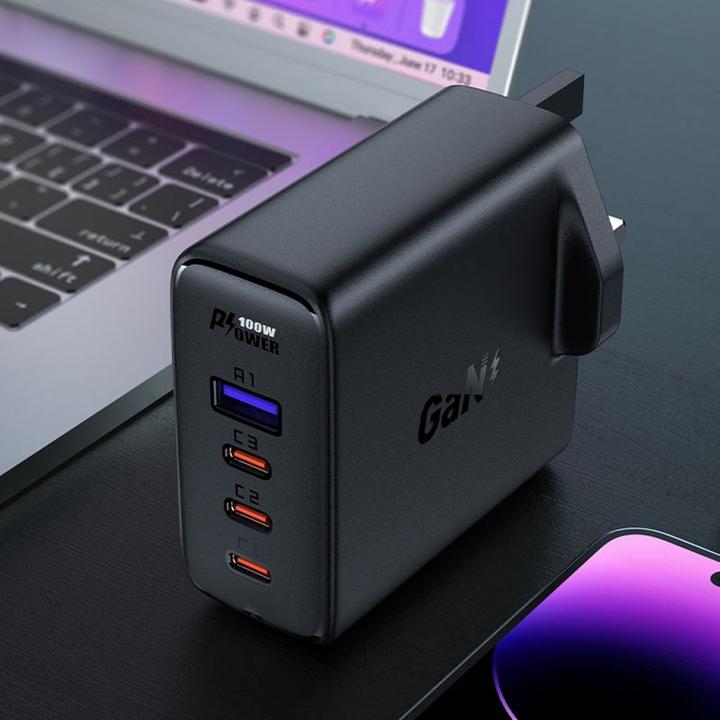 Image du produit Acefast Jeu de 2x chargeurs rapides GaN UK 100W Power Delivery 3x USB C 1x USB - blanc / noir (100 W)