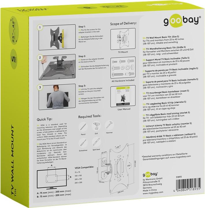 Actual product image Goobay EasyFlex M (Wall, 42", 30 kg)