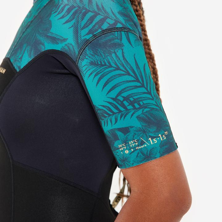 Produktbild Olaian Neopren Shorty Surfen Damen kurzarm Rückenreissverschluss 500 1,5 Mirage schwarz (1.5 mm, L)