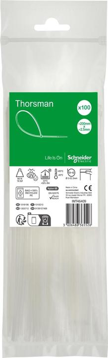 Schneider Kabelbinder Thorsman, Abmessung: 200X2,5 mm, VPE=100 Stück Farbe: klar IMT46409 (Kunststoffkabelbinder, 200 mm, 100 Stk.)