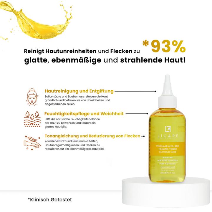 Produktbild Licape Peeling Gesichtswasser 200 ml - Mit Glycolsäure AHA-BHA & Tiefenreinigung (Peeling, 200 ml)