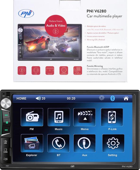 Actual product image PNI Car multimedia player V6280 with touchscreen, Bluetooth function, Android/iOS USB Mirror Link-Fu (MirrorLink)