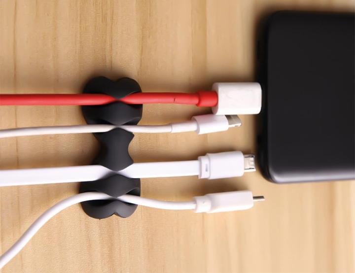 Actual product image PNI Multifunctional cable organiser Tidy Clip 02, flexible silicone, self-adhesive, for 8 cables 4x