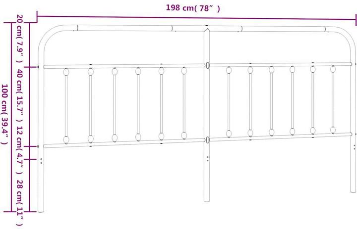 Image du produit VidaXL Kopfteil Metall Schwarz 193 cm, Farbe: Schwarz, Material (198 x 3 x 100 cm)