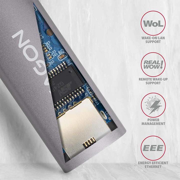 Image du produit Axagon ADE-TR Adaptateur Gigabit Ethernet 10/100/1000 - USB 3.1 type A, gris titane (USB 3.1, RJ45 (1x))