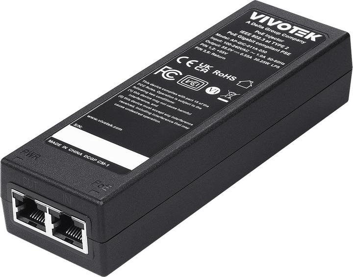 Vivotek AP-GIC-011A-030 Indoor Gigabit PoE injector, 30W (802.3af (PoE), 802.3at (PoE+), 30 W)
