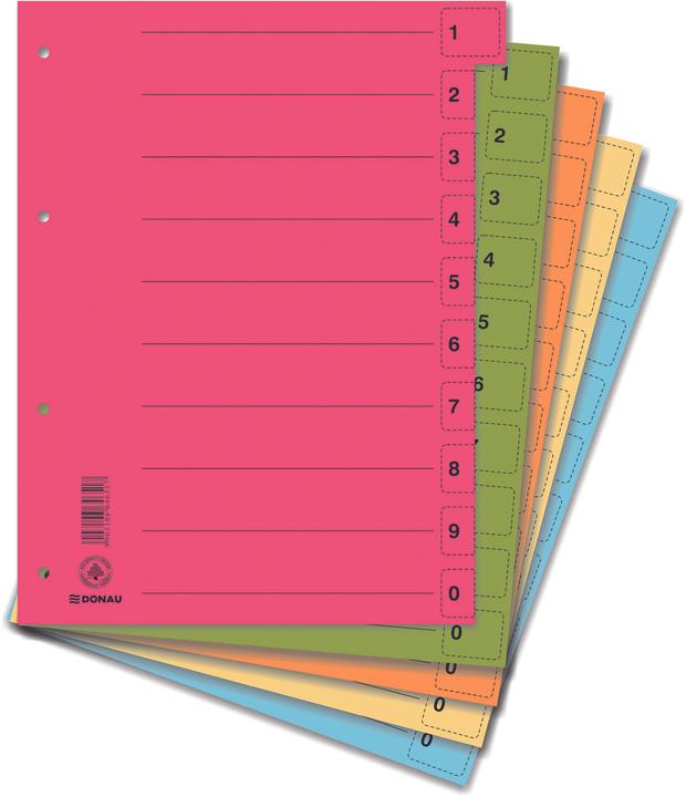 Produktbild Donau Hüllen, Karton, A4, 235x300mm, 0-9, 50 Lochkarten, Farbmix