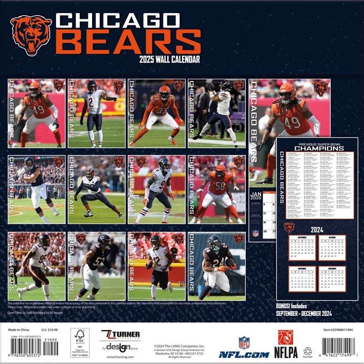 Image du produit NFL - Chicago Bears - Calendrier mural d'équipe 30,5 x 30,5 cm 2025 (30,5 x 30,5 cm, Français, Italien, Espagnol, Allemand, Anglais)