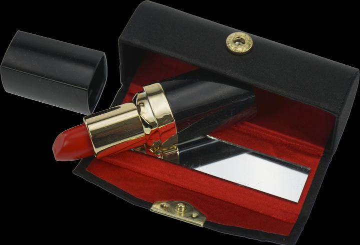 Actual product image Lipstick box, black with mirror, press stud fastening, length 8.5 cm, height 3 cm