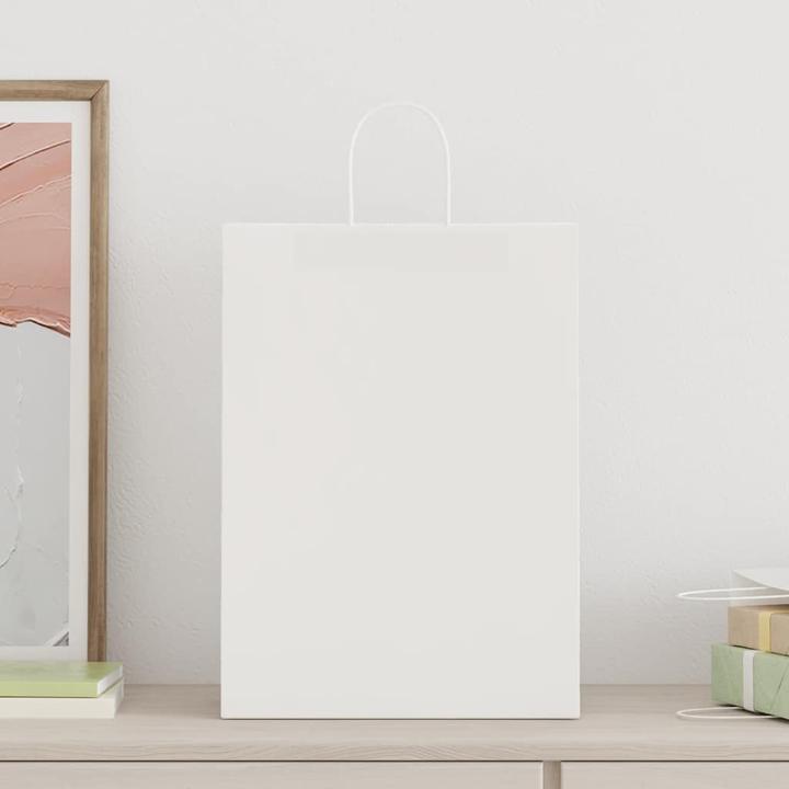 Produktbild VidaXL Kraftpapiertüten 250 Stk. mit Henkel Weiss 32x17x44 cm Papiertüte (Geschenktüte, 250 x)