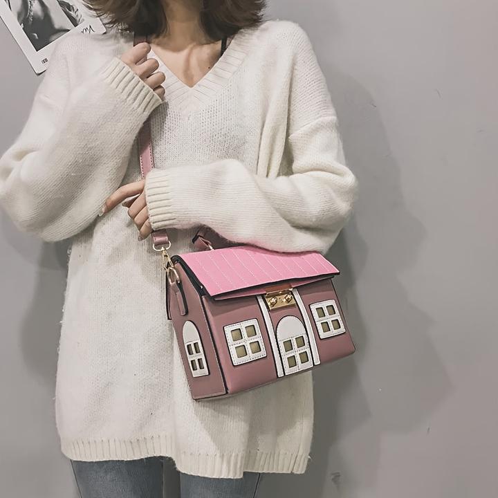 Produktbild Only-Bags.Store Charmante Messenger Bag in Form eines Hauses - Kunstleder Crossbody Purse mit geometrischem Muster