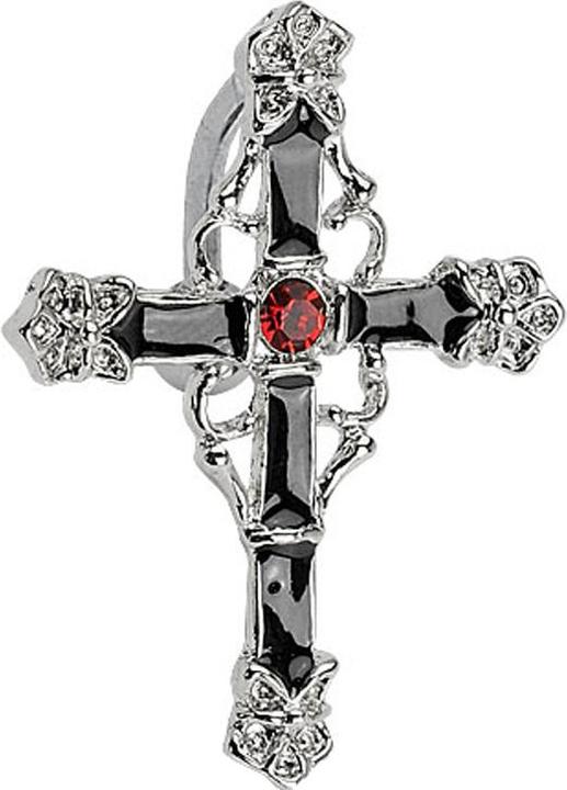 Star Piercing Banane silber mit Kreuz und Kristall rot (ohne Messing, Chirurgenstahl 316L)