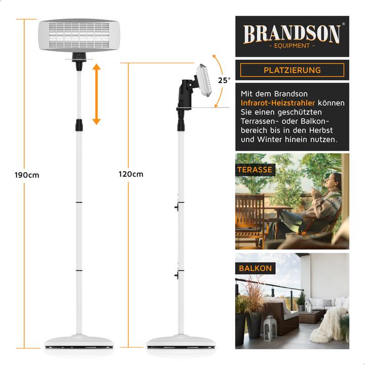 Produktbild Brandson Infrarotstrahler Heizstrahler mit Fernbedienung & Wandhalterung, Terrassenheizstrahler, 1800 W (2000 W)