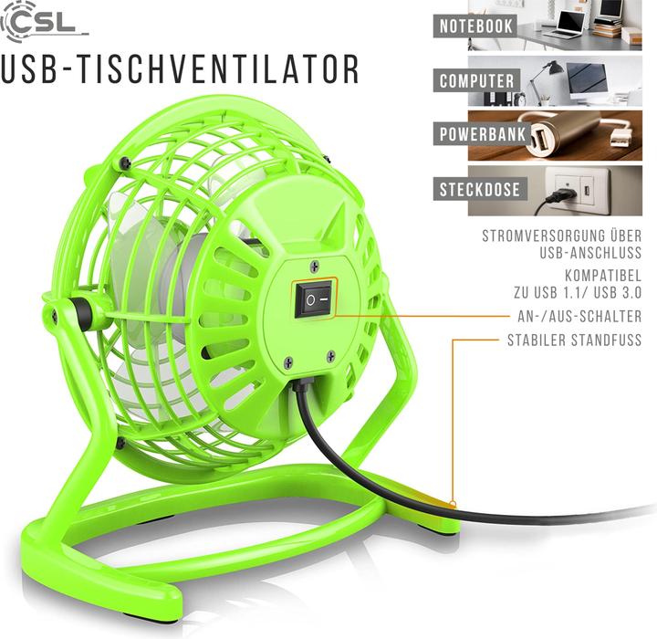 Produktbild CSL Mini USB Ventilator, Tischventilator neigbar, An/Aus-Schalter, optimal für den Schreibtisch, grün