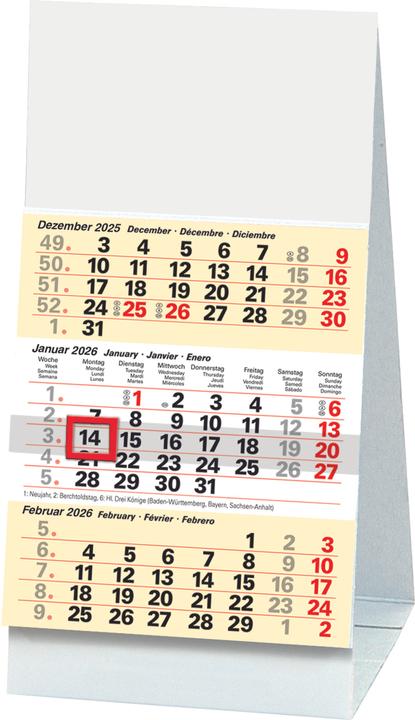 Actual product image Dreimonats-Tischkalender2026 (10 x 12 cm, Hardcover, German)