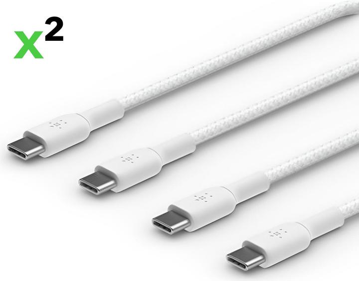 Immagine prodotto Belkin Cavo da USB-C a USB-C intrecciato in PVC da 2 m in confezione doppia (2 m, USB 2.0)