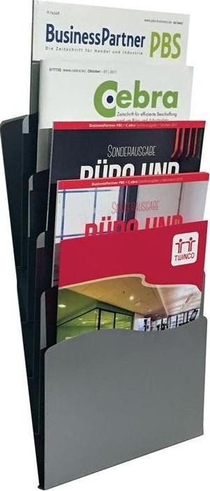 Produktbild Twinco Prospekthalter H430xB240xTmm Anzahl Fächer 5 DIN A4 Metall schwarz (A4)