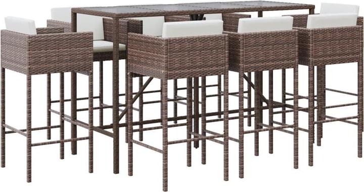 Produktbild VidaXL 9-tlg. Gartenbar-Set mit Kissen Braun Poly Rattan (48 cm)