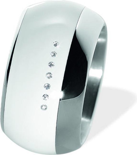Produktbild Xen Bandring gewölbt mit 7 Brillanten 0,035 ct. und Keramik weiss 13 mm (49)