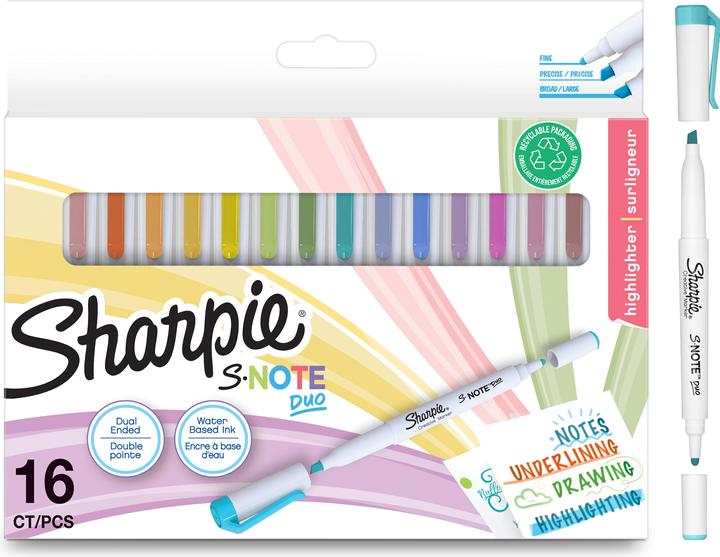 Produktbild Sharpie Textmarker S-Note DUO Keil- und Rundspitze 16er Blister (Mehrfarbig, 3.50 mm, 16 x)